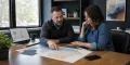 Restoration company owner and marketing strategist reviewing a territory-based marketing plan.